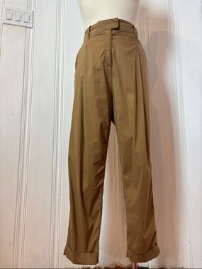 LIVIANA CONTI Camel High Waist Pleated Trousers Soft Stretch - size 42 European